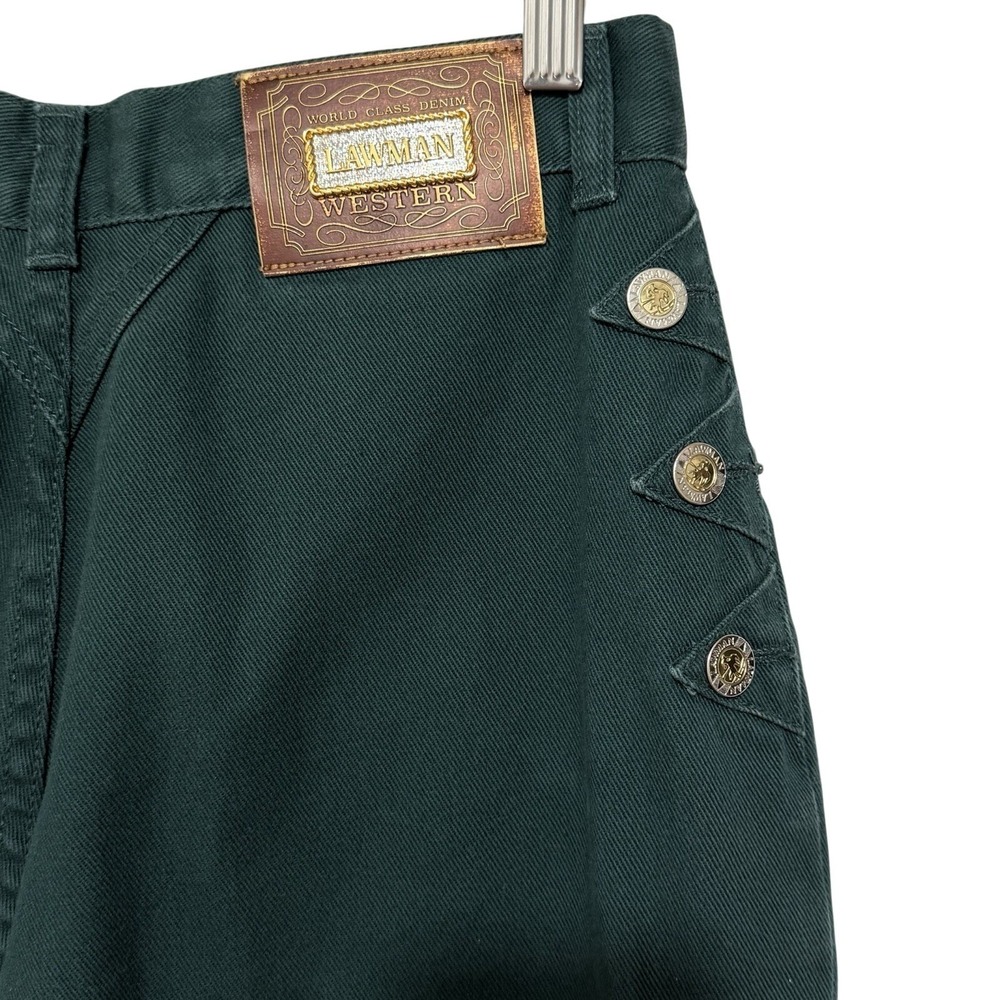 Lawman Women's Vtg 90s Bareback Cotton Jeans High Rise Western Side Button Green